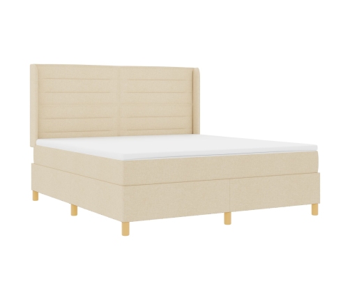 Cama Box Spring Crema con Colchón, 180x200 cm de Tela