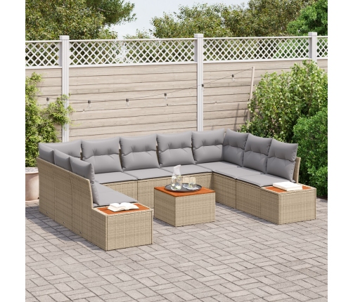 Conjunto de Sofá de Jardín  de 10 Piezas con Cojines Beige Poliratán Acacia
