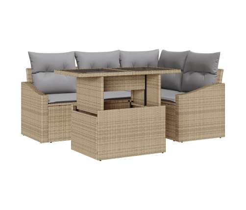 Set de Sofá de Jardín  Conjunto de 5 Beige, Gris Ratán, Poliéster