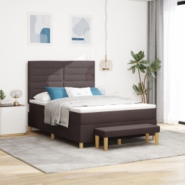 Cama con base de resortes  con colchón y banco marrón oscuro 160x200 cm tela
