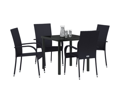 Juego de Comedor de Jardín de 5 Piezas Negro de Ratán de Polietileno