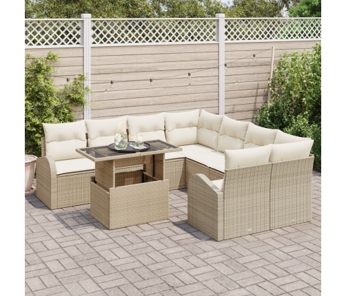 Conjunto de Sofá de Jardín de 9 Piezas con Cojines de Ratán Beige