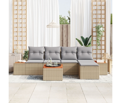 Conjunto de Sofá de Jardín de 6 Piezas con Cojines Beige Ratán de Poli Acacia