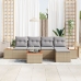 Conjunto de Sofá de Jardín de 6 Piezas con Cojines Beige Ratán de Poli Acacia