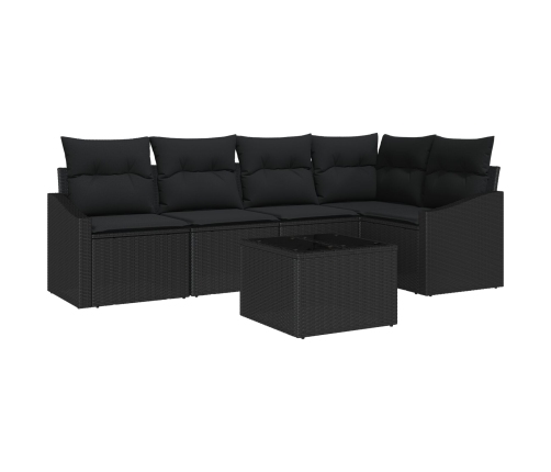 Juego de Sofás de Jardín Set de 6 Negro Rattan, Marco de Acero