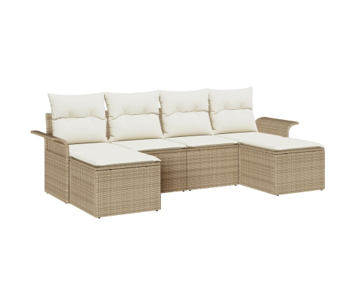 Juego de Sofá de Jardín de 6 Piezas con Cojines Beige de Rattan Poliéster