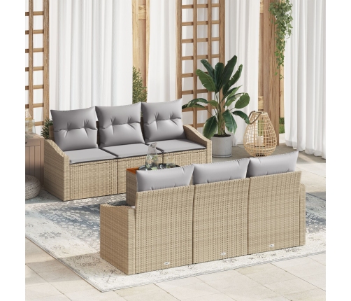 Juego de Sofás de Jardín de 7 Piezas con Cojines Beige de Polirratán de Acacia