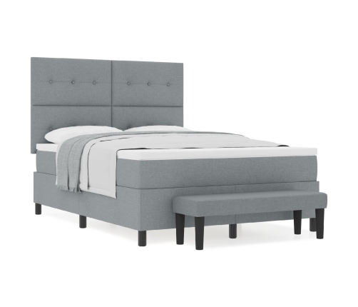 Cama con Somier  con Colchón y Banco Gris Claro 140x200 cm Tela