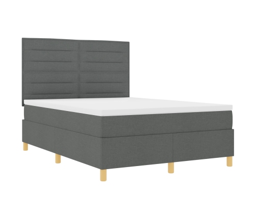 Cama con somier y colchón & LED Gris Oscuro 140x200 cm Tela