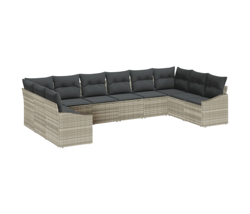 Conjunto de Sofá de Jardín de 10 Piezas con Almohadas Gris Claro Poliratán