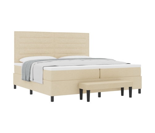 Cama con Somier  con Colchón y Banco Color Crema 200x200 cm Tela