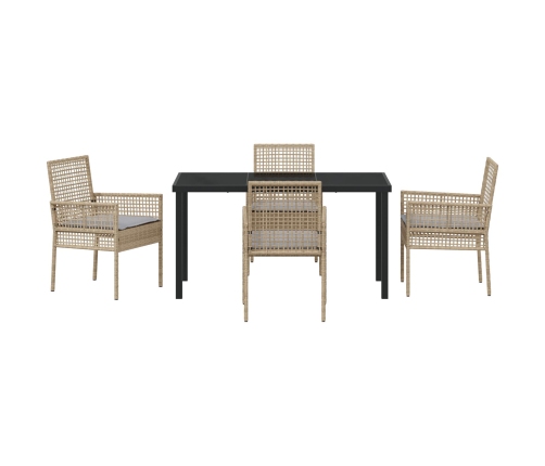 Conjunto de Comedor de Jardín de 5 Piezas con Cojines de Poliratán Beige