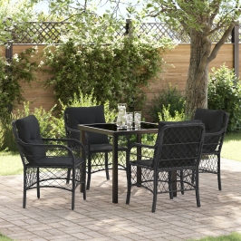 Set de Comedor de Jardín de 5 Piezas con Cojines de Poliratán Negro
