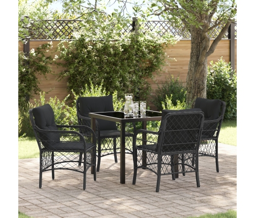 Set de Comedor de Jardín de 5 Piezas con Cojines de Poliratán Negro