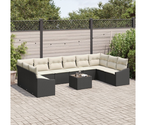 Juego de Comedor de Jardín de 10 Piezas con Cojines Beige Poliratán