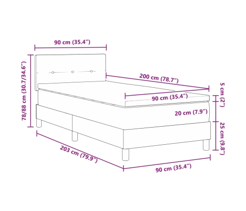 Cama Box Spring  con colchón gris claro 90x200 cm tela