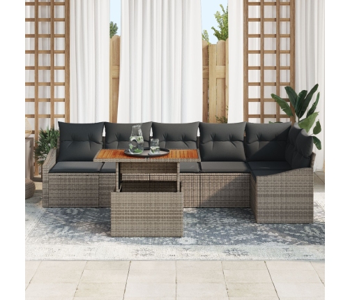 Conjunto de Comedor de Jardín de 7 Piezas con Cojines Gris de Ratán Sintético Acacia