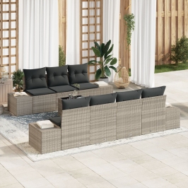 Conjunto de Sofá de Jardín de 8 Piezas con Cojines Gris Claro de Ratán Sintético