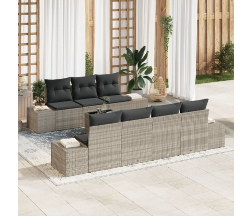Conjunto de Sofá de Jardín de 8 Piezas con Cojines Gris Claro de Ratán Sintético