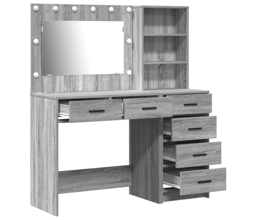 Juego de Mesa de Tocador de 2 Piezas con LED de Madera Elaborada Gris Sonoma