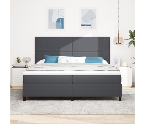 Cama con Somier  con Colchón&LED Gris Oscuro 200x200 cm Tela de Pana