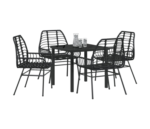 Conjunto de 5 Piezas de Comedor Jardín Negro Poliratán