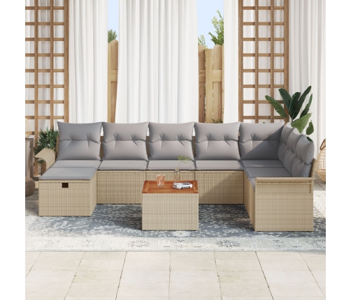 Conjunto de sofá de jardín de 9 piezas con cojines Beige de ratán sintético