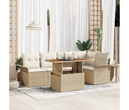 Set de comedor de jardín de 6 piezas con cojines en Beige de Poliratán