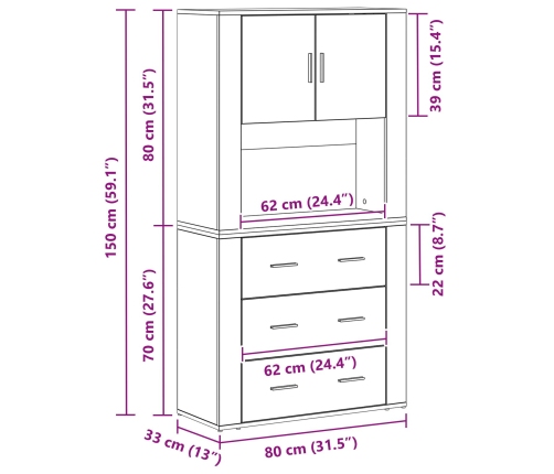 Highboard Madera Envejecida 80x33x150 cm Madera Estratificada