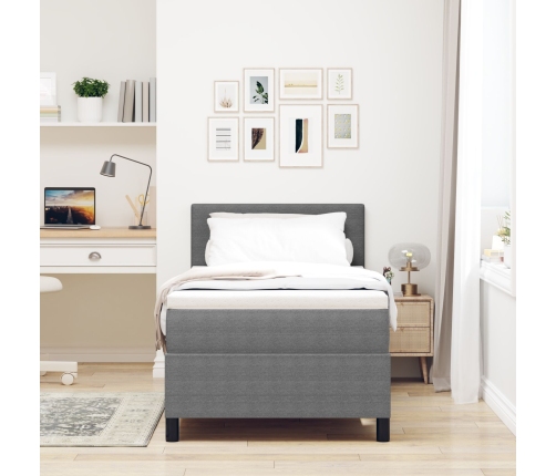 Cama Box Spring  con Colchón & LED Gris Claro 100x200 cm Tela de Pana