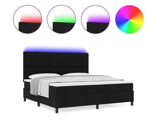Cama con base de muelles  con colchón y LED Negro 200x200 cm Tela
