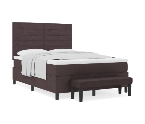 Cama con Base de Resortes con Colchón y Banco Marrón Oscuro 160x200 cm Tela