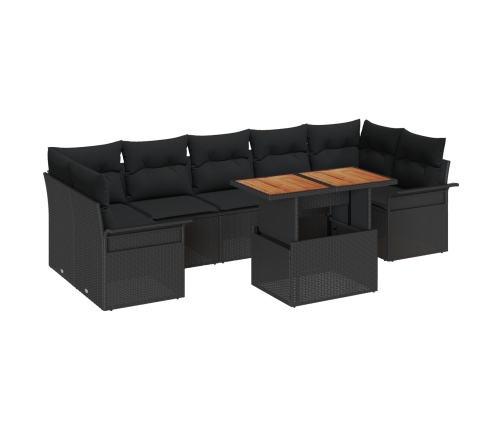 Set de Sofá de Jardín  de 8 Piezas con Cojines Negro Poliratán Acacia