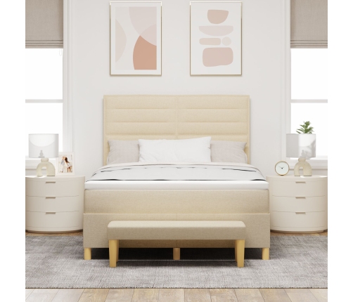 Cama con somier y colchón  y banco Crema 160x200 cm Tela