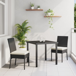 Juego de Comedor de Jardín  3 Piezas Negro Poliratán