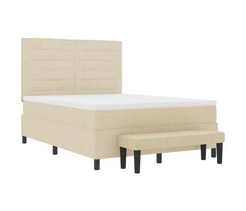 Cama con Base  con Colchón y Banco Beige 140x190 cm Tela