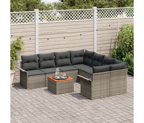 Set de Sofá de Jardín de 9 Piezas con Cojines Gris Poliratán Acacia
