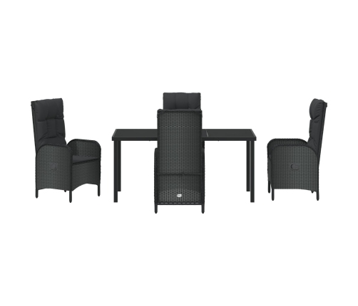Conjunto de Comedor de Jardín de 5 Piezas  Negro Ratán Poliéster