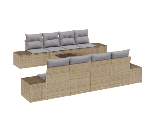 Set de Sofá de Jardín de 7 Piezas con Cojines Beige Ratán Poliéster