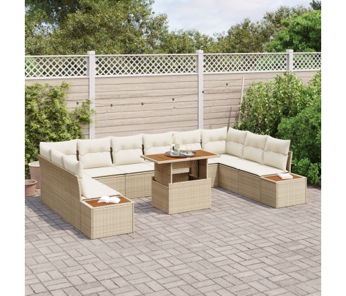 Conjunto de Comedor de Jardín de 11 Piezas con Cojines Beige Poliratán Acacia