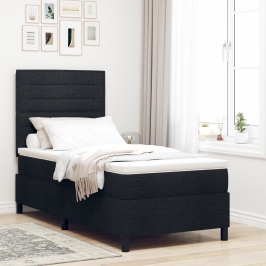 Cama con somier y colchón negro 100x200 cm tela
