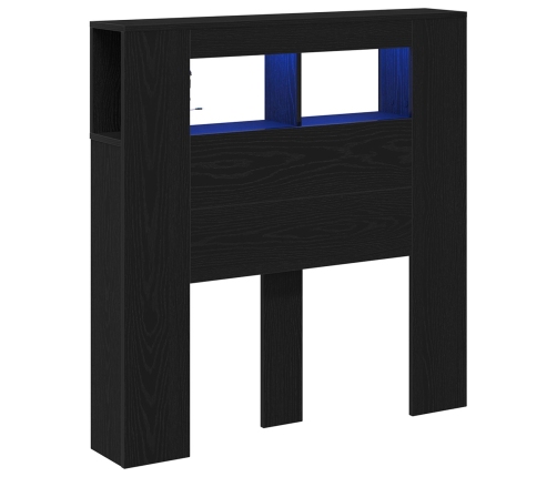 Cabecera de Almacenamiento  con Luces LED Roble Negro 100x18,5x103,5 cm