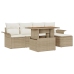 Conjunto de Comedor de Jardín de 6 Piezas con Cojines Beige Ratán Poliéster Acacia