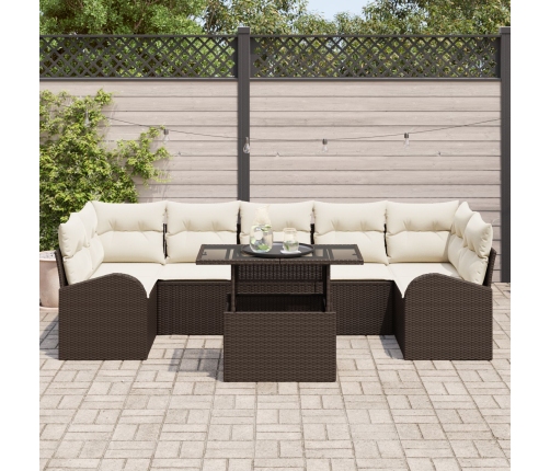 Set de Sofá de Jardín de 8 Piezas con Cojines Marrón Poliratán