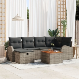 Conjunto de Sofá de Jardín de 7 Piezas con Cojines Gris Poliratán
