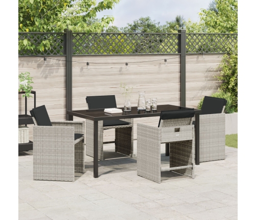 Conjunto de Comedor Jardín  de 5 Piezas con Cojines Gris Claro Poliratán