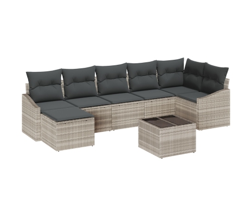Conjunto de Comedor de Jardín  de 8 Piezas con Cojines Ratán Poli Gris