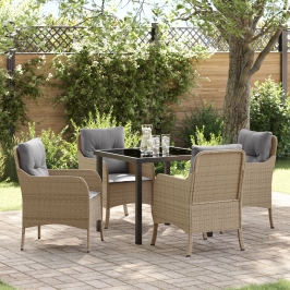 Juego de Comedor de Jardín  de 5 Piezas con Cojines Beige Poliratán