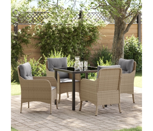 Juego de Comedor de Jardín  de 5 Piezas con Cojines Beige Poliratán