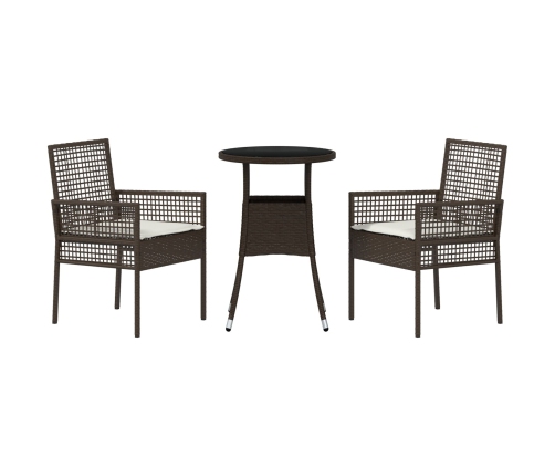 Juego de Comedor de Jardín de 3 Piezas Marrón Ratán Poliéster